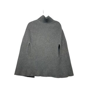 Erika Cavallini Gray Ribbed Virgin Wool Cape Sweater Size M Open Back